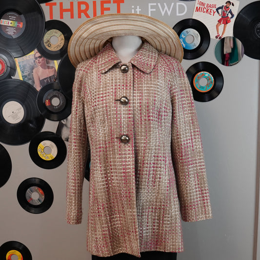 Josephine Pink and Brown Tweed Blazer Coat  Big Buttons  Size 12