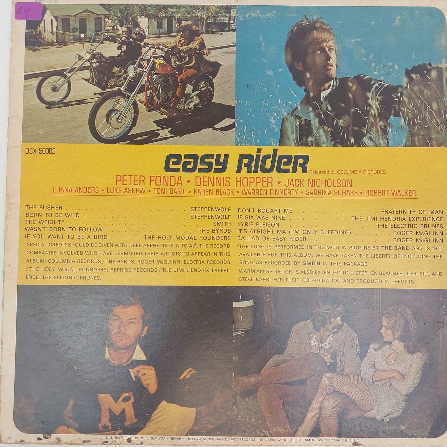 Easy Rider LP Soundtrack OST Dunhill DSX-50063 Hendrix Steppenwolf