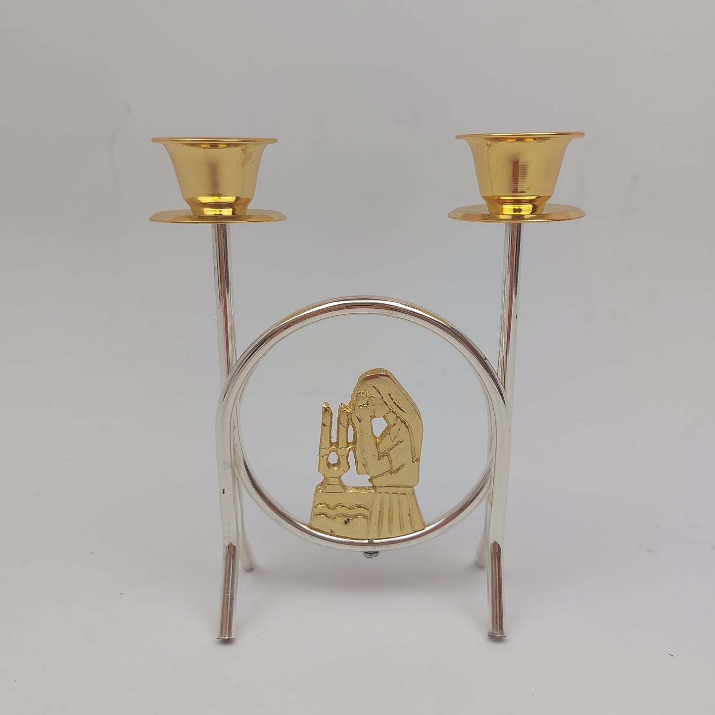 5.5 inch Gold and Silver Candle Holder, Judaica Double Candle Stand