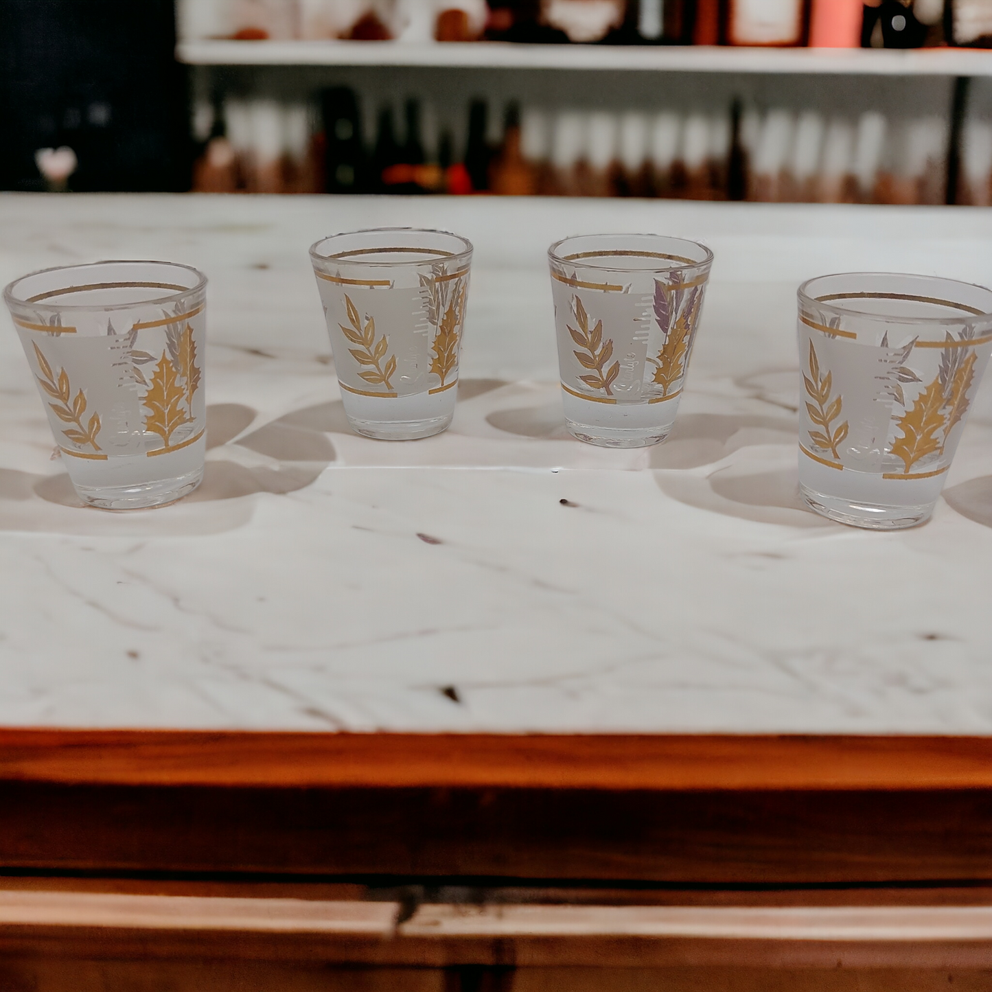 MCM Vintage Frosted Gold Leaf Libbey Starlyte Shot Glasses Barware (Set of 4)