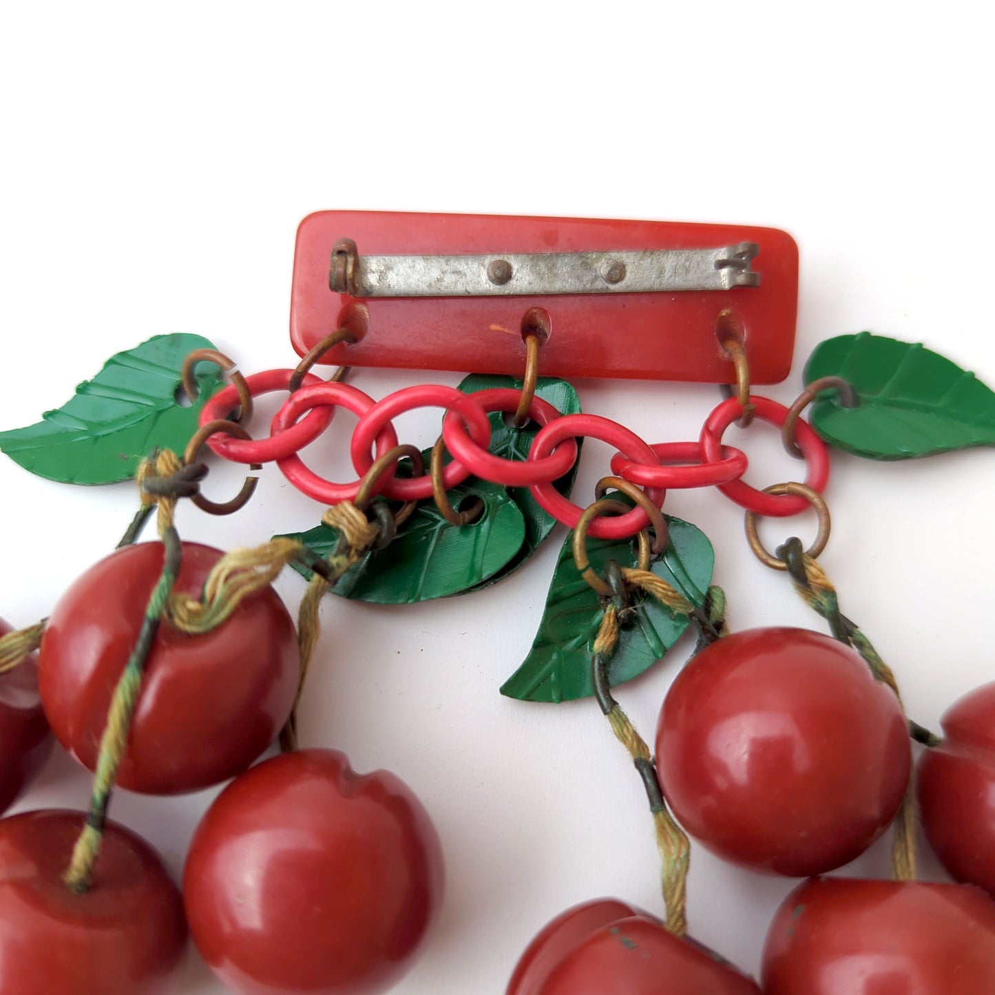 Vintage Bakelite Cherry Pin Brooch Large Statement Dangle Vintage Estate Jewelry MCM