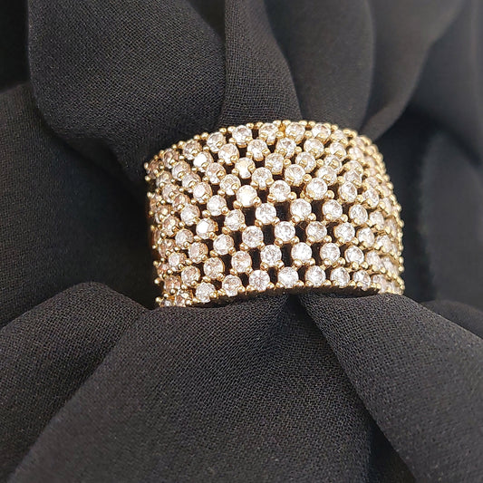 Gold Tone Ring with Rhinestones CZ Statement Glamour Size 7