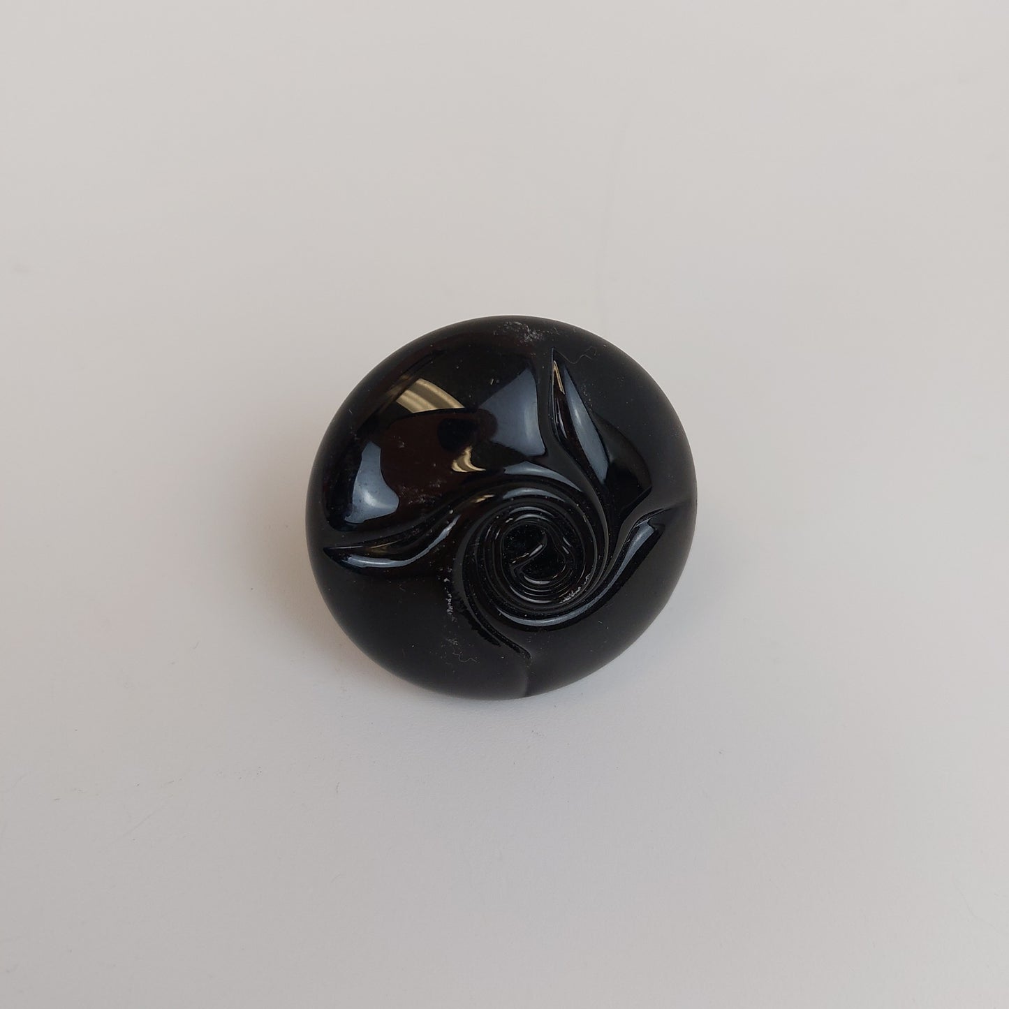 Black Pulled Hot Glass Round Flower Rose Ring Size 7.5