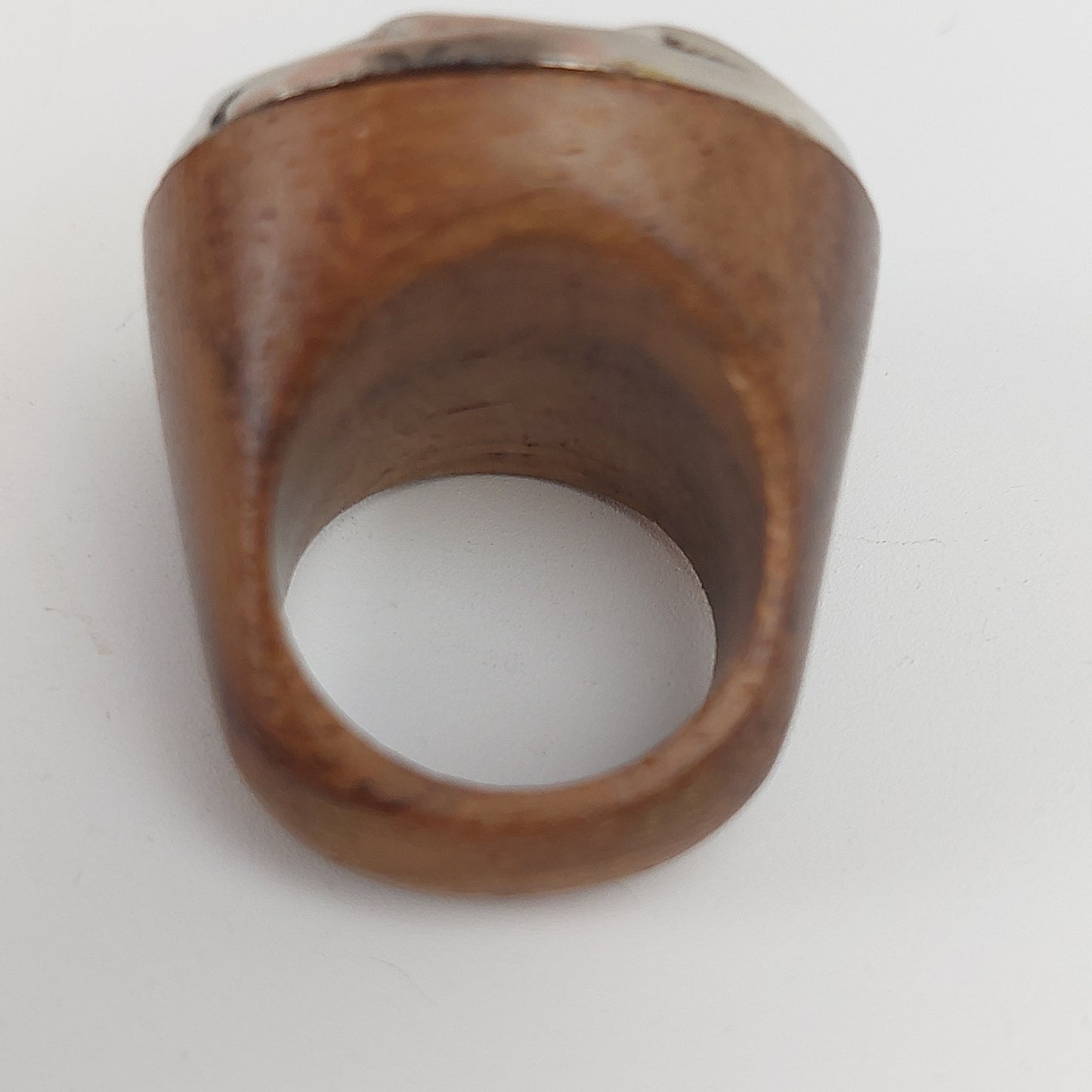 Vintage Silver and Carved Wood Ring, Size 6 Boho Statement