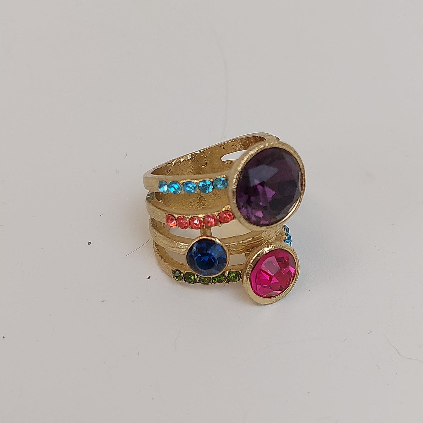 Multi Jeweled Gold Tone Ring with Purple Pink Blue Stones  Size 9
