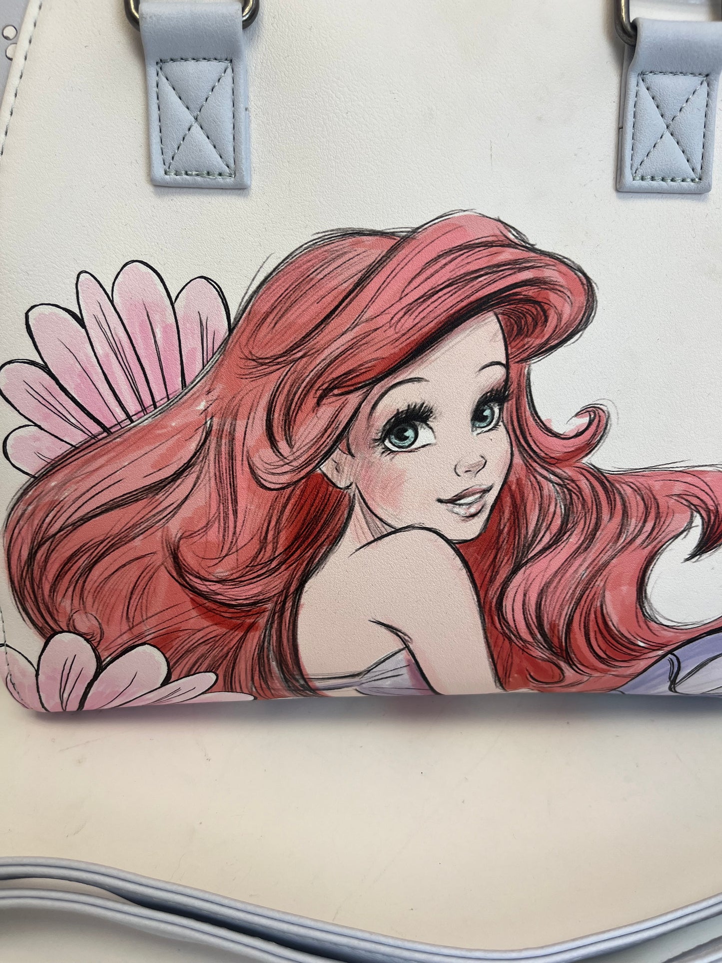 New Loungefly Disney Little Mermaid Ariel Seashells Sketch Handbag Purse Purple