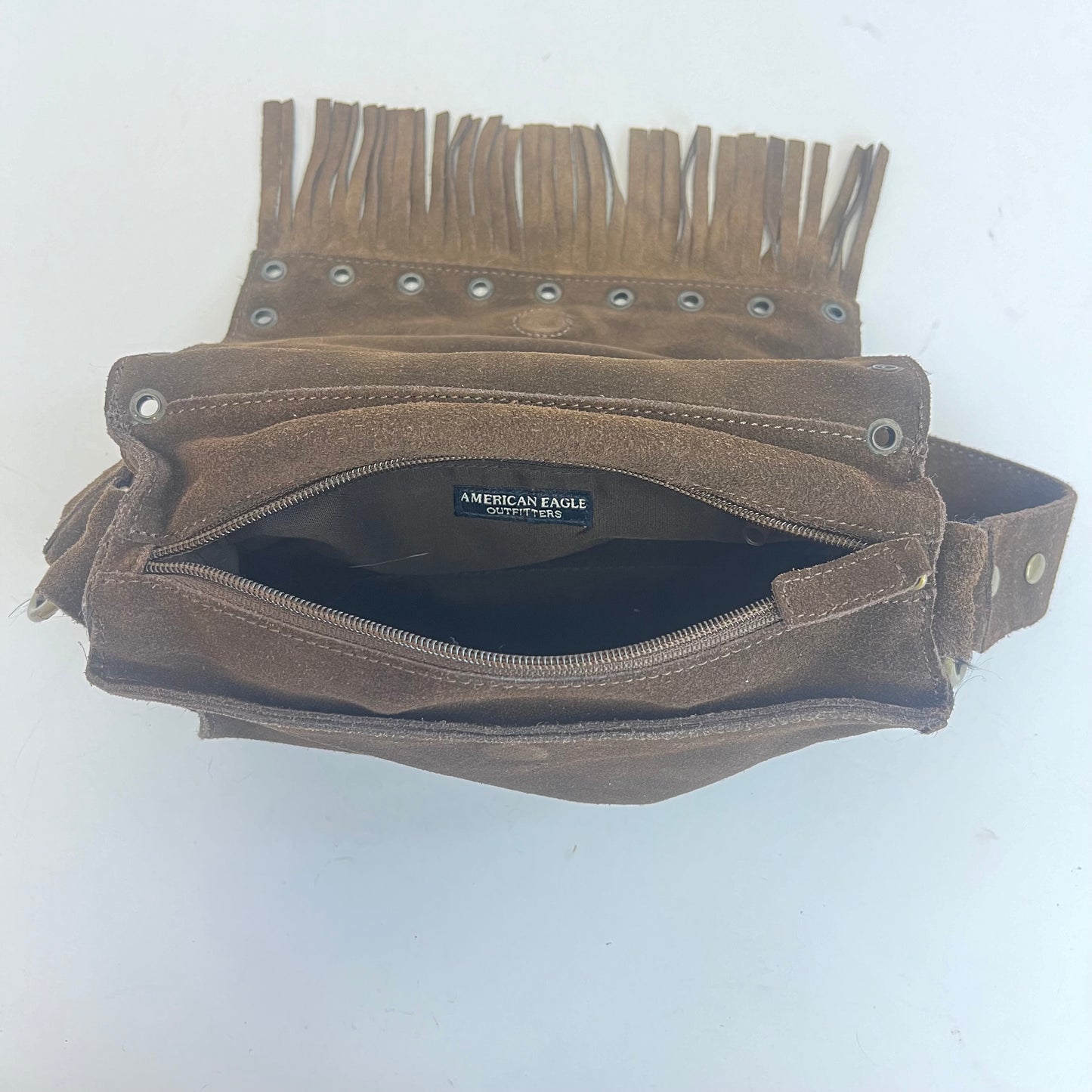 American Eagle Outfitters Brown Suede Purse Boho Hippie Western With Fringe