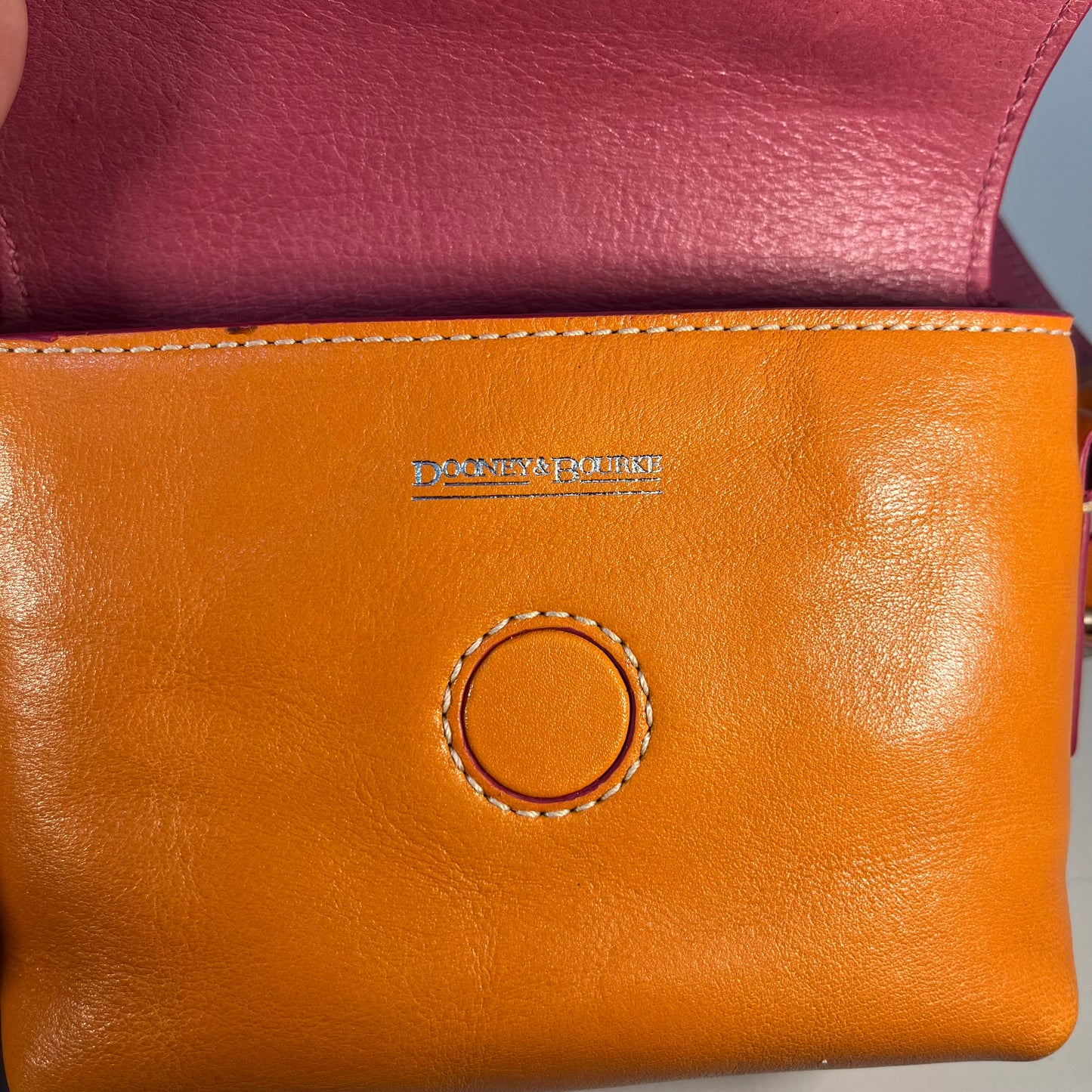 Dooney & Bourke Orange / Pink Mini Handbag w/ Enamel Heart Buckle EUC