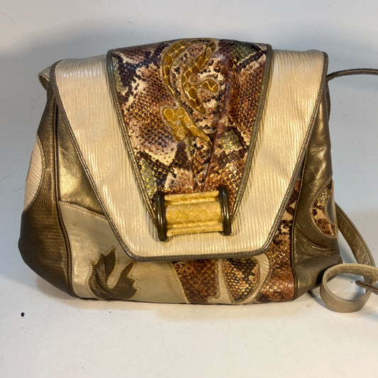 Sharif Vintage Patchwork Leather Snakeskin Crossbody Shoulder Bag USA Made