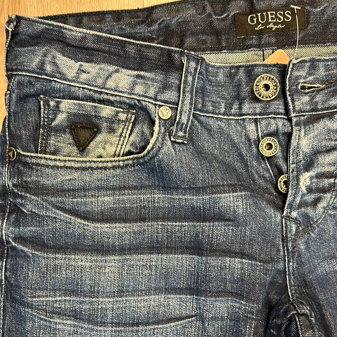 Guess Falcon Slim Distressed Boot Button Fly Dark Wash Jeans Size 29