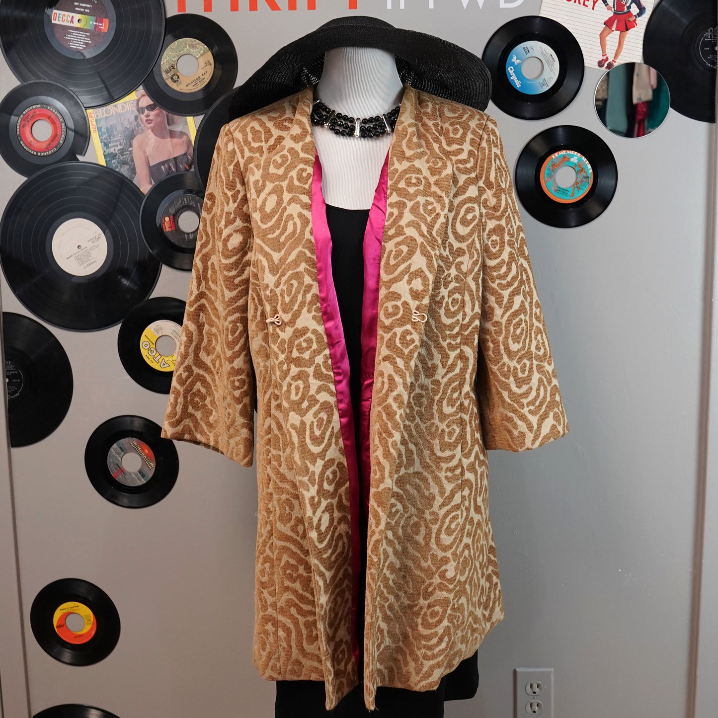 Boo Gemes Burnout Retro Look Leopard Gold and Magenta Pink Coat Jacket M