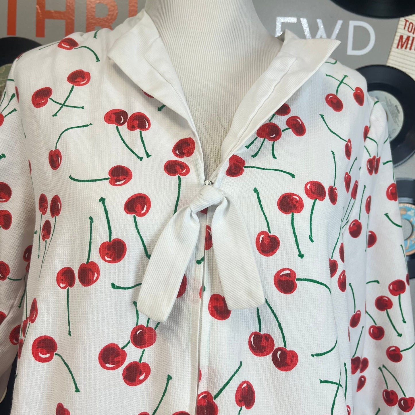 Vintage Flo Weinberg ORIGINAL Zip Robe House Dress Muumuu Cherries Size L