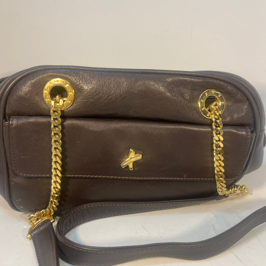 Paloma Picasso Vintage Brown Leather Crossbody Chain Logo Purse Italy