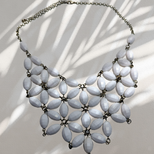 Vintage White Beaded Statement Necklace
