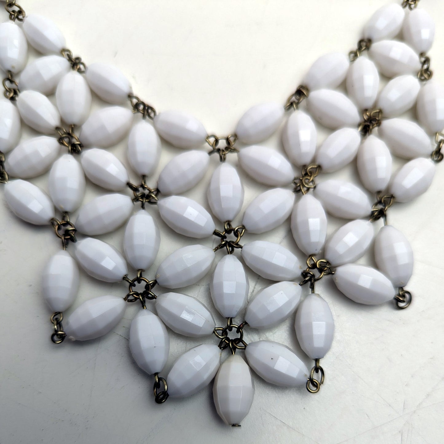 Vintage White Beaded Statement Necklace