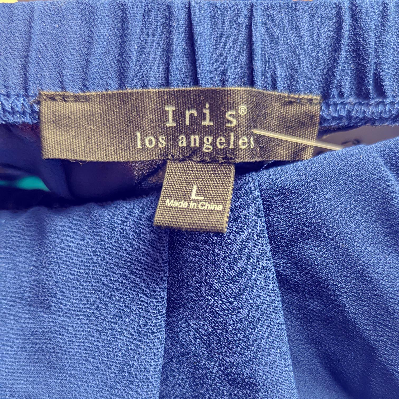 IRIS Los Angeles Strapless Blouson Jumpsuit Women’s LARGE Blue Wide Leg EUC