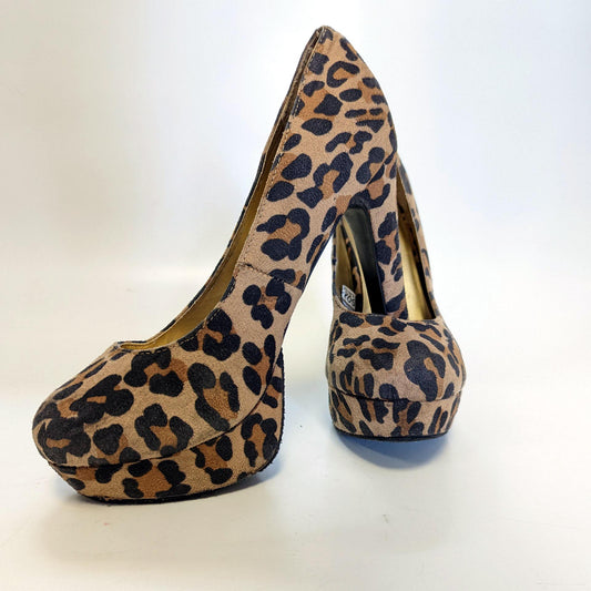 Mossimo Leopard Animal Print Cheetah Heels Pumps 5" Platforms Shoes Brown Sz 8