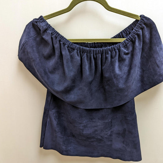 AS by DF Cape Horn Blue Suede Off the Shoulder Top XS