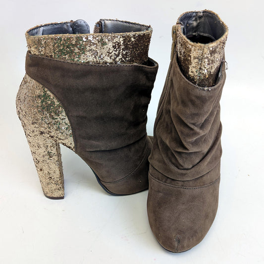Michael Antonio Brown and Gold Glitter High Heel Boots Size 6.5