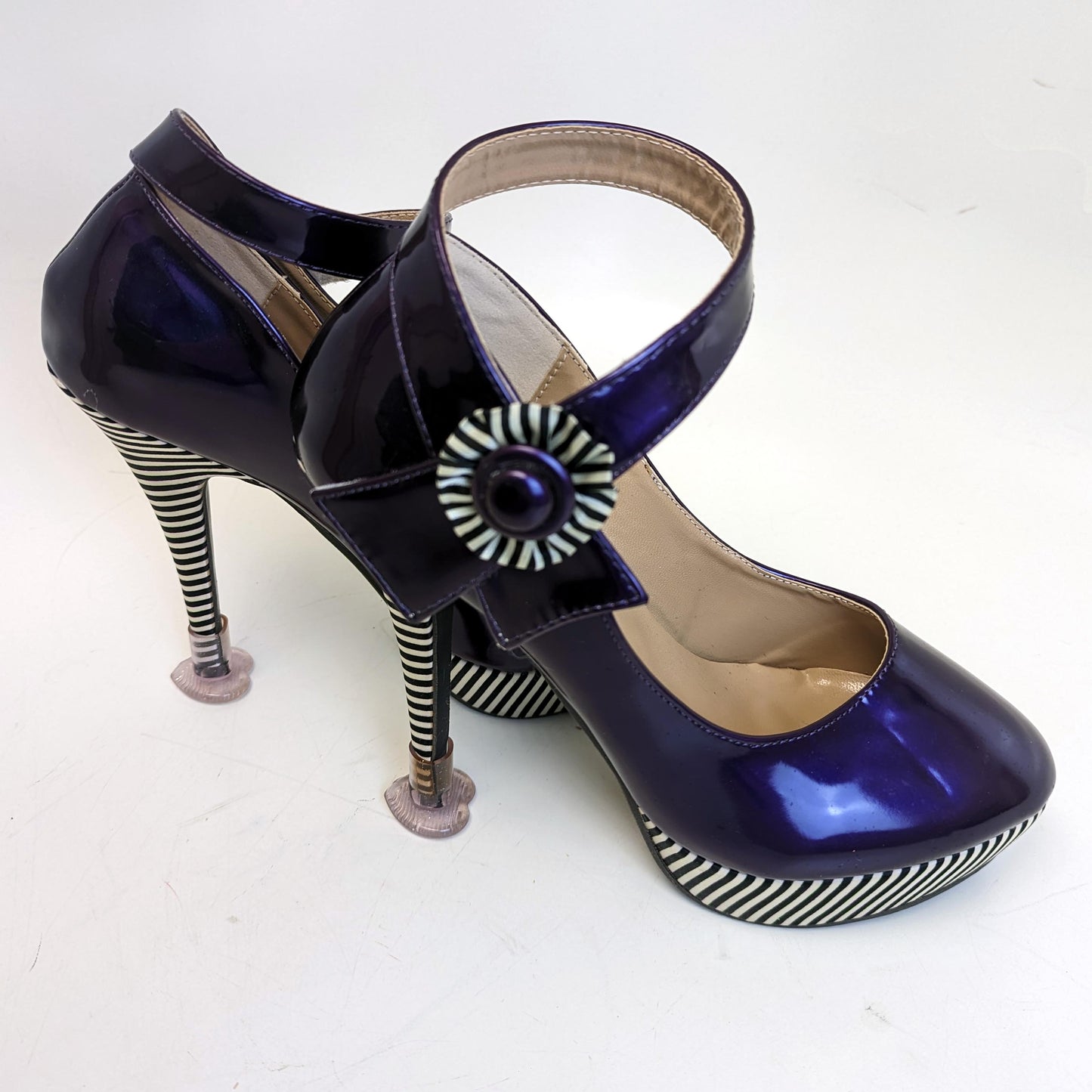 Show Story Purple Striped Platform Heels with Velcro Ankle Strap Size 6 / 37