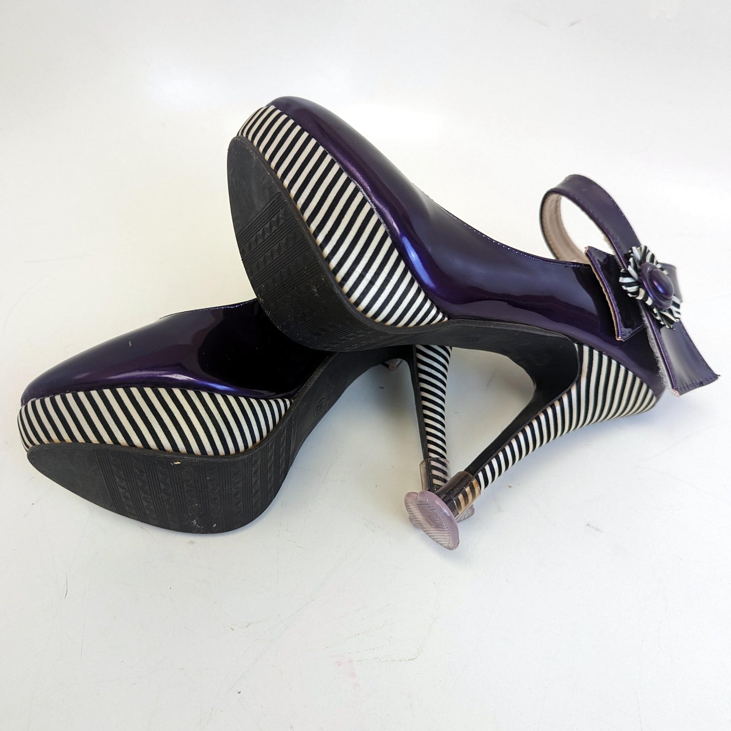 Show Story Purple Striped Platform Heels with Velcro Ankle Strap Size 6 / 37