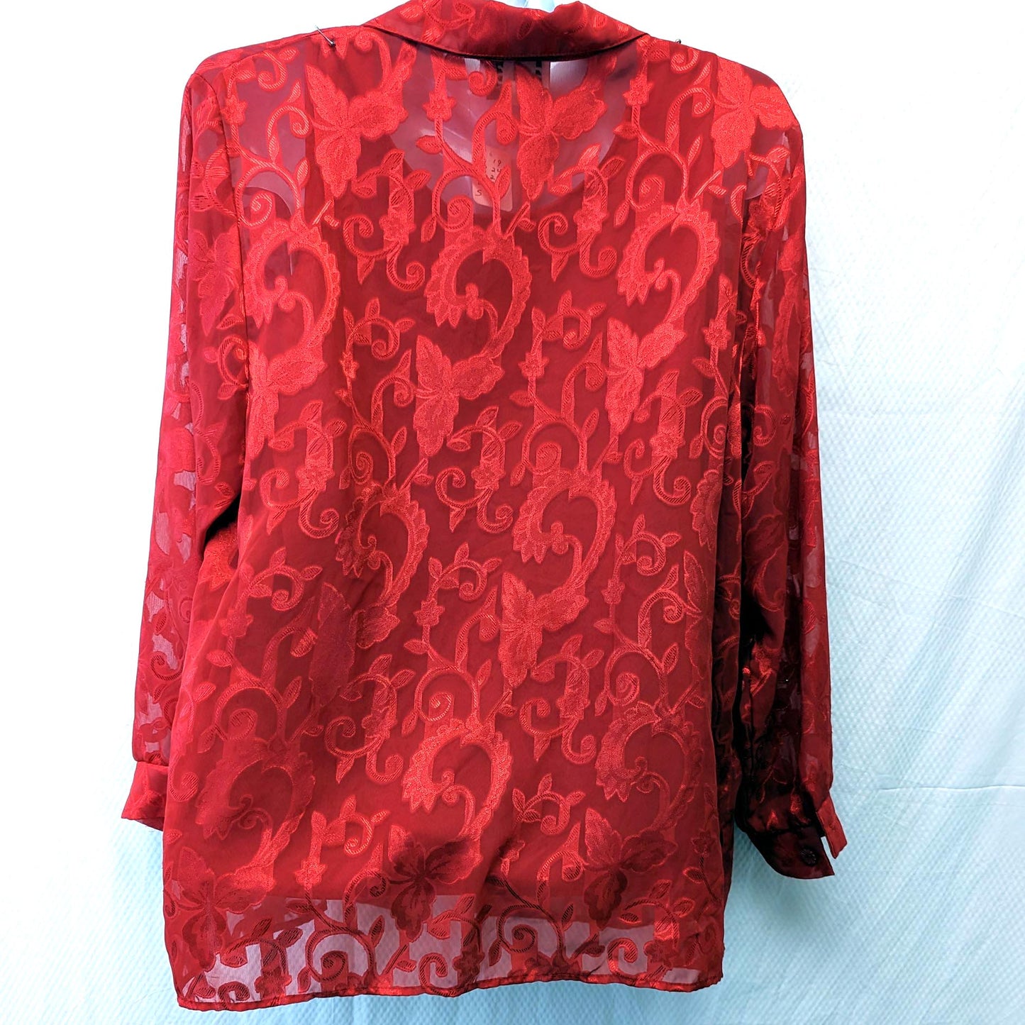 VTG 80S USA Expose Sheer One Button Shirt Blouse Women Sz 18 Red