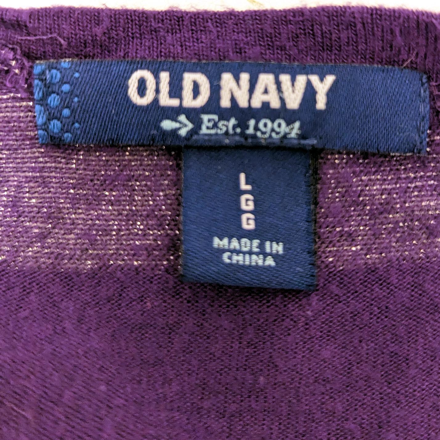 Old Navy Women’s L Blouse Purple Silver Long Sleeves Soft U Scoop Neck Striped