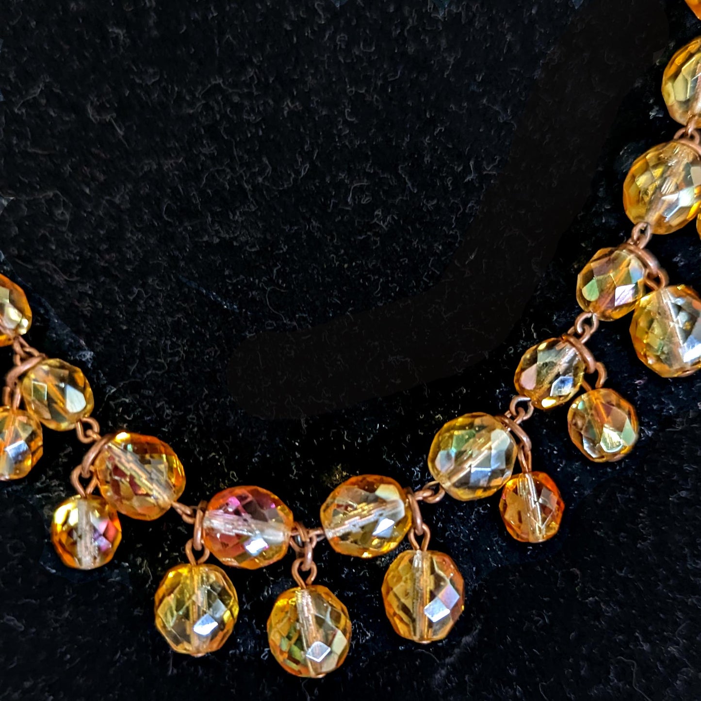 Vintage Orange Amber Faceted Bead Aurora Borealis Necklace