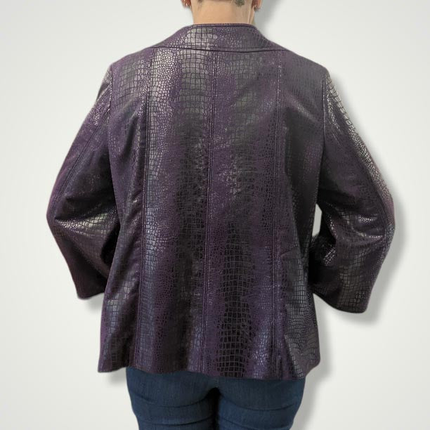 Susan Graver Snake Print Bell Sleeve Blazer M Purple